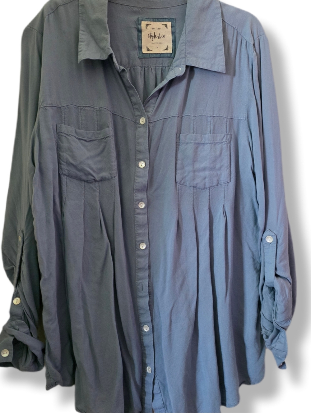 Style & Co. Size Large Button Up Blue 100% Rayon Blouse